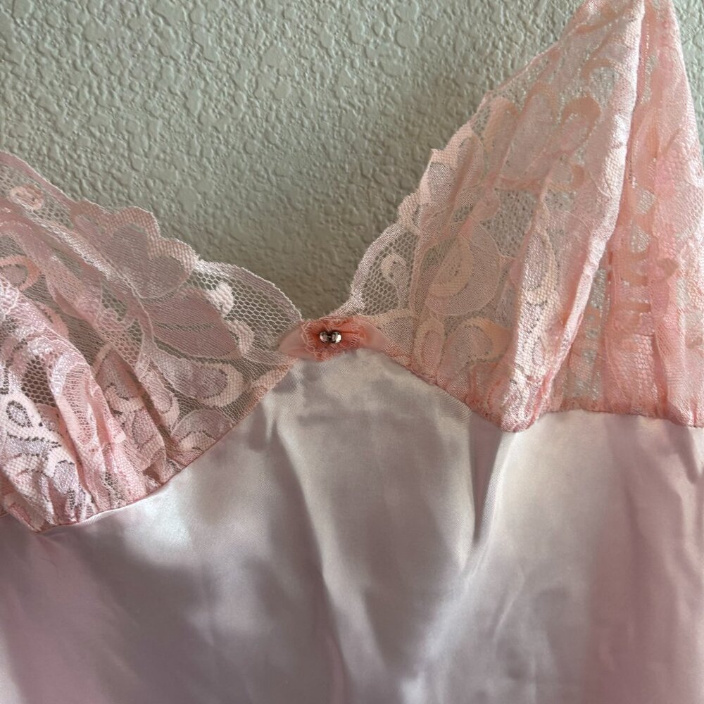 Vintage Mara Intimates Pink Slip Dress Asymmetrical Hem w/ Lace Detailing